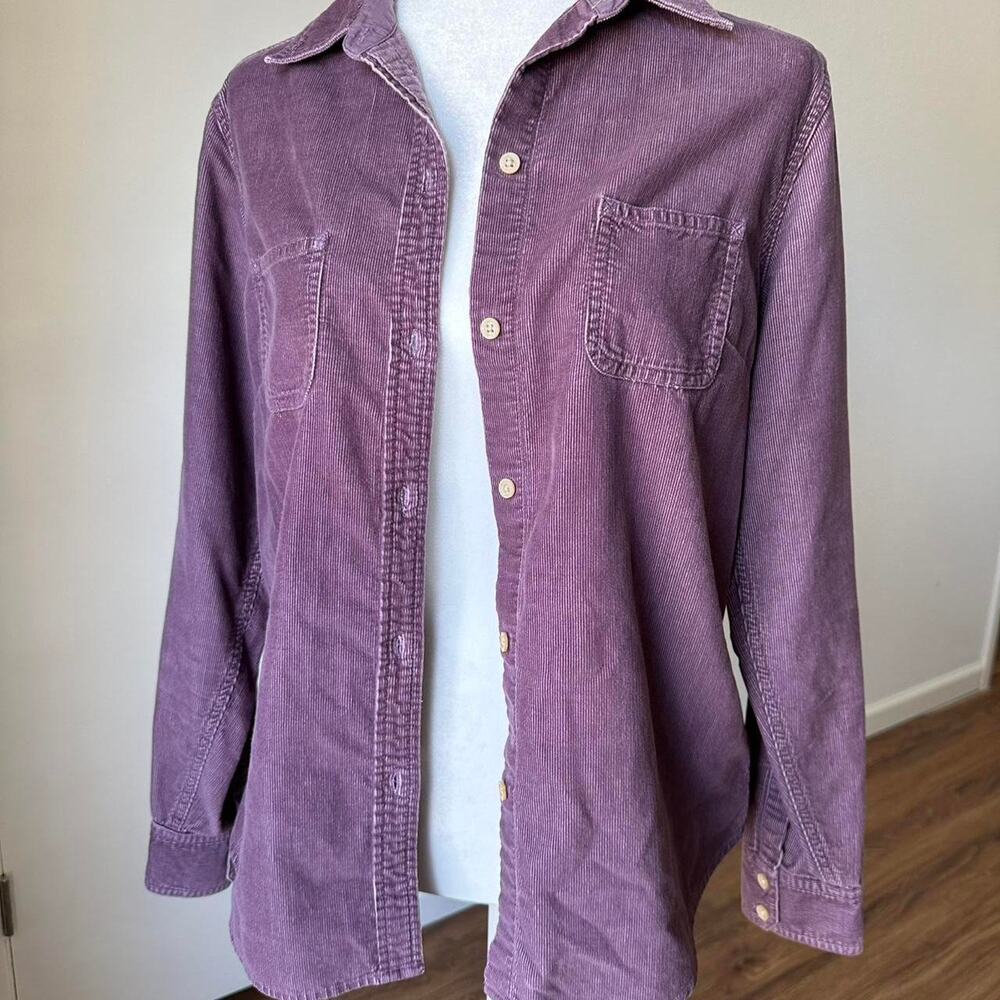 Eddie Bauer Purple Corduroy Button-Up Long Sleeve Woman’s Size L Tall